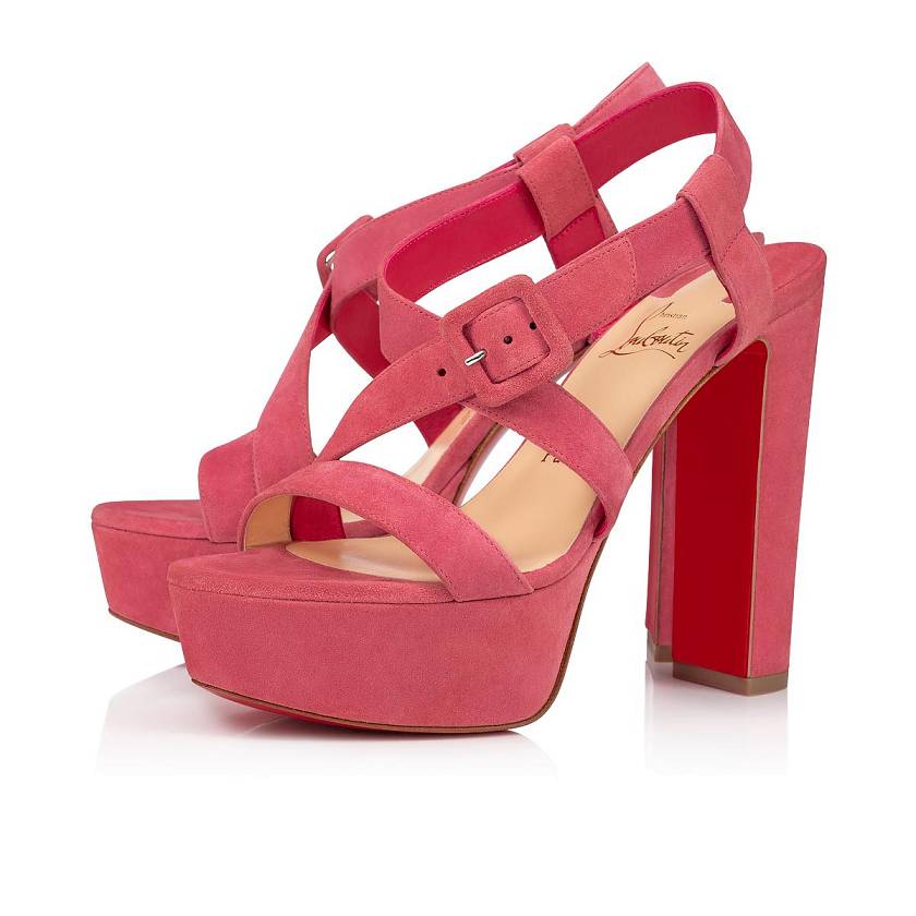 Women's Christian Louboutin Selima Alta 130mm Veau Velours Strappy Sandals - Pink [6059-438]